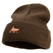 Striped Cat Icon Embroidered Fleece Lined Cuff Beanie - Olive OSFM