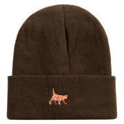 Striped Cat Icon Embroidered Fleece Lined Cuff Beanie - Olive OSFM