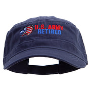 Army Retired Embroidered Garment Washed Adjustable Army Cap - Navy OSFM