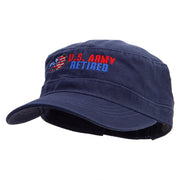 Army Retired Embroidered Garment Washed Adjustable Army Cap - Navy OSFM