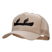 Canoeing Silhouette Embroidered Solid Cotton Twill 5 panel Mesh Back Cap