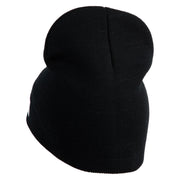 Retired US Navy Symbol Embroidered 8 Inch Knit Short Beanie Made in USA - Black OSFM