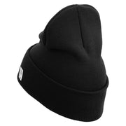US Marine Corps Veteran Logo Embroidered 12 Inch Solid Knit Cuff Long Beanie Made in USA - Black OSFM