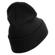 US Marine Corps Veteran Logo Embroidered 12 Inch Solid Knit Cuff Long Beanie Made in USA - Black OSFM