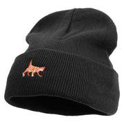 Striped Cat Icon Embroidered Fleece Lined Cuff Beanie - Black OSFM