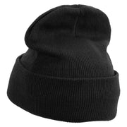 Striped Cat Icon Embroidered Fleece Lined Cuff Beanie - Black OSFM