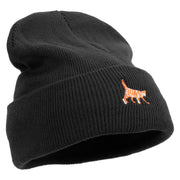 Striped Cat Icon Embroidered Fleece Lined Cuff Beanie - Black OSFM