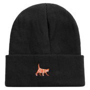 Striped Cat Icon Embroidered Fleece Lined Cuff Beanie - Black OSFM