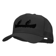 Canoeing Silhouette Embroidered Solid Cotton Twill 5 panel Mesh Back Cap