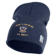 Retired US Navy Symbol Embroidered 8 Inch Knit Short Beanie Made in USA - Navy OSFM