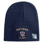 Retired US Navy Symbol Embroidered 8 Inch Knit Short Beanie Made in USA - Navy OSFM