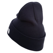 US Marine Corps Veteran Logo Embroidered 12 Inch Solid Knit Cuff Long Beanie Made in USA - Navy OSFM
