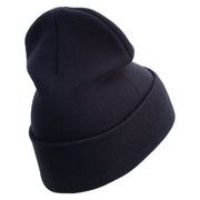 US Marine Corps Veteran Logo Embroidered 12 Inch Solid Knit Cuff Long Beanie Made in USA - Navy OSFM