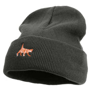 Striped Cat Icon Embroidered Fleece Lined Cuff Beanie - Charcoal OSFM