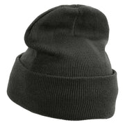 Striped Cat Icon Embroidered Fleece Lined Cuff Beanie - Charcoal OSFM