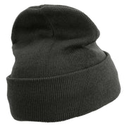 Striped Cat Icon Embroidered Fleece Lined Cuff Beanie - Charcoal OSFM