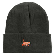 Striped Cat Icon Embroidered Fleece Lined Cuff Beanie - Charcoal OSFM