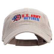 Army Retired Embroidered Garment Washed Adjustable Army Cap - Khaki OSFM