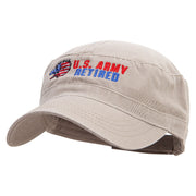 Army Retired Embroidered Garment Washed Adjustable Army Cap - Khaki OSFM