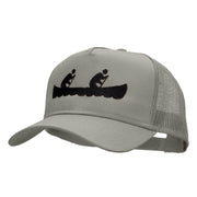 Canoeing Silhouette Embroidered Solid Cotton Twill 5 panel Mesh Back Cap