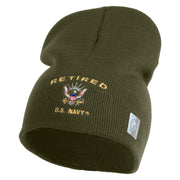 Retired US Navy Symbol Embroidered 8 Inch Knit Short Beanie Made in USA - Olive OSFM