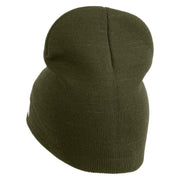 Retired US Navy Symbol Embroidered 8 Inch Knit Short Beanie Made in USA - Olive OSFM