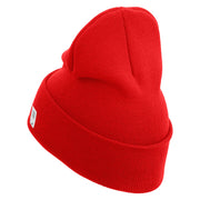 US Marine Corps Veteran Logo Embroidered 12 Inch Solid Knit Cuff Long Beanie Made in USA - Red OSFM