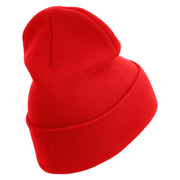 US Marine Corps Veteran Logo Embroidered 12 Inch Solid Knit Cuff Long Beanie Made in USA - Red OSFM