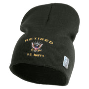 Retired US Navy Symbol Embroidered 8 Inch Knit Short Beanie Made in USA - Graphite OSFM