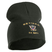 Retired US Navy Symbol Embroidered 8 Inch Knit Short Beanie Made in USA - Graphite OSFM