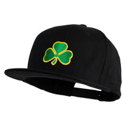 Clover Iron on Patched Flat Bill Snapback Twill Cap - Black OSFM