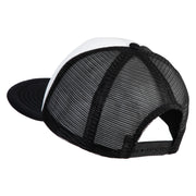 Old English Black B Patched Flat Bill Trucker Snapback Cap - White Black OSFM