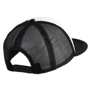 Old English Black B Patched Flat Bill Trucker Snapback Cap - White Black OSFM