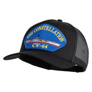 USS Constellation CV 64 Blue Patched Solid Cotton Twill 5 panel Mesh Back Cap - Black OSFM