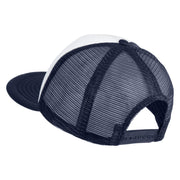 Old English Black B Patched Flat Bill Trucker Snapback Cap - White Navy OSFM