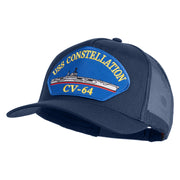 USS Constellation CV 64 Blue Patched Solid Cotton Twill 5 panel Mesh Back Cap - Navy OSFM