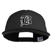 Old English Black B Patched Flat Bill Trucker Snapback Cap - Black OSFM