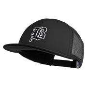 Old English Black B Patched Flat Bill Trucker Snapback Cap - Black OSFM