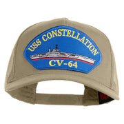 USS Constellation CV 64 Blue Patched Solid Cotton Twill 5 panel Mesh Back Cap - Khaki OSFM