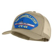 USS Constellation CV 64 Blue Patched Solid Cotton Twill 5 panel Mesh Back Cap - Khaki OSFM