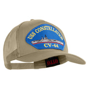 USS Constellation CV 64 Blue Patched Solid Cotton Twill 5 panel Mesh Back Cap - Khaki OSFM