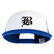 Old English Black B Patched Flat Bill Trucker Snapback Cap - White Royal OSFM