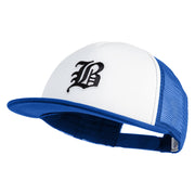 Old English Black B Patched Flat Bill Trucker Snapback Cap - White Royal OSFM