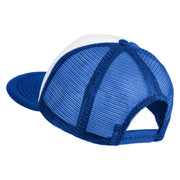 Old English Black B Patched Flat Bill Trucker Snapback Cap - White Royal OSFM