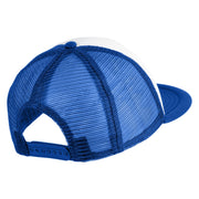 Old English Black B Patched Flat Bill Trucker Snapback Cap - White Royal OSFM