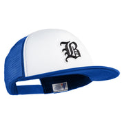 Old English Black B Patched Flat Bill Trucker Snapback Cap - White Royal OSFM