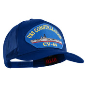 USS Constellation CV 64 Blue Patched Solid Cotton Twill 5 panel Mesh Back Cap - Royal OSFM
