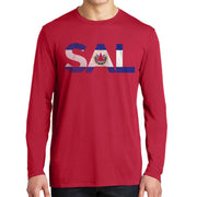 Salvador Flag Graphic Design Men's Big Size Long Sleeve Competitor Cotton Touch T-Shirt - Deep-Red XS