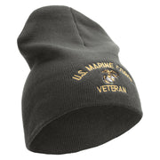 US Marine Corps Veteran Symbol Embroidered 8 Inch Short Beanie Made in USA - Charcoal OSFM