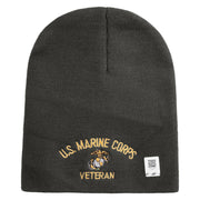 US Marine Corps Veteran Symbol Embroidered 8 Inch Short Beanie Made in USA - Charcoal OSFM
